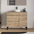 COSYNEO - Meuble de salle de bain 90cm avec plateau et vasque à poser ronde - porte et tiroirs - sans miroir - cambrian (chêne clair) - LAZARO - vignette