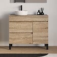 COSYNEO - Meuble de salle de bain 90cm avec plateau et vasque à poser ronde - porte et tiroirs - sans miroir - cambrian (chêne clair) - LAZARO - vignette