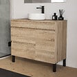 COSYNEO - Meuble de salle de bain 90cm avec plateau et vasque à poser ronde - porte et tiroirs - sans miroir - cambrian (chêne clair) - LAZARO - vignette