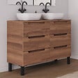 COSYNEO - Meuble de salle de bain 120cm avec plateau et 2 vasques à poser arrondies - 6 tiroirs - sans miroir - noyer (bois foncé) - RIZA - vignette