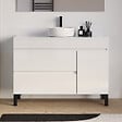 COSYNEO - Meuble de salle de bain 120cm avec plateau et vasque à poser ronde - porte et tiroirs - sans miroir - blanc brillant - LAZARO - vignette