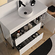COSYNEO - Meuble de salle de bain 120cm avec plateau et vasque à poser ronde - porte et tiroirs - sans miroir - blanc brillant - LAZARO - vignette