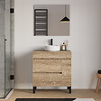 COSYNEO - Meuble de salle de bain 80cm avec plateau et vasque à poser ronde - porte et tiroirs - cambrian (chêne clair) - LAZARO - vignette