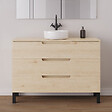 COSYNEO - Meuble de salle de bain 120cm avec plateau et vasque à poser ronde - 3 tiroirs - sans miroir - roble calima (bois clair) - RIZA - vignette