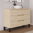 COSYNEO - Meuble de salle de bain 120cm avec plateau et vasque à poser ronde - 3 tiroirs - sans miroir - roble calima (bois clair) - RIZA - vignette