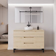 COSYNEO - Meuble de salle de bain 120cm avec plateau et vasque à poser ronde - 3 tiroirs - sans miroir - roble calima (bois clair) - RIZA - vignette