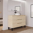 COSYNEO - Meuble de salle de bain 120cm avec plateau et vasque à poser ronde - 3 tiroirs - sans miroir - roble calima (bois clair) - RIZA - vignette