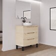 COSYNEO - Meuble de salle de bain 60cm avec plateau et vasque à poser ronde - sans miroir - 3 tiroirs - roble calima (bois clair) - RIZA - vignette