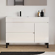 COSYNEO - Meuble de salle de bain 120cm sur pieds avec vasque déportée à gauche - sans miroir - porte et tiroirs - blanc brillant - LAZARO - vignette