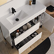 COSYNEO - Meuble de salle de bain 120cm sur pieds avec vasque déportée à gauche - sans miroir - porte et tiroirs - blanc brillant - LAZARO - vignette