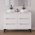 COSYNEO - Meuble de salle de bain 120cm avec plateau et 2 vasques à poser rondes - 6 tiroirs - blanc mat - RIZA - vignette