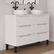 COSYNEO - Meuble de salle de bain 120cm avec plateau et 2 vasques à poser rondes - 6 tiroirs - blanc mat - RIZA - vignette