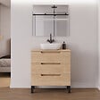 COSYNEO - Meuble de salle de bain 80cm avec plateau et vasque à poser arrondie - 3 tiroirs - roble era (chêne clair) - RIZA - vignette