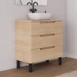 COSYNEO - Meuble de salle de bain 80cm avec plateau et vasque à poser arrondie - 3 tiroirs - roble era (chêne clair) - RIZA - vignette