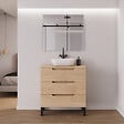 COSYNEO - Meuble de salle de bain 80cm avec plateau et vasque à poser arrondie - 3 tiroirs - roble era (chêne clair) - RIZA - vignette