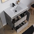 COSYNEO - Meuble de salle de bain 70cm simple vasque sur pieds avec porte et tiroirs - sans miroir - ciment (gris) - LAZARO - vignette