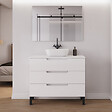COSYNEO - Meuble de salle de bain 90cm avec plateau et vasque à poser arrondie - 3 tiroirs - blanc mat - RIZA - vignette