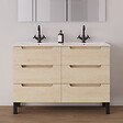 COSYNEO - Meuble de salle de bain 140cm double vasque - 6 tiroirs - sans miroir - roble calima (bois clair) - RIZA - vignette