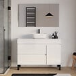 COSYNEO - Meuble de salle de bain 120cm avec plateau et vasque à poser arrondie - porte et tiroirs - blanc brillant - LAZARO - vignette