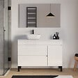 COSYNEO - Meuble de salle de bain 120cm avec plateau et vasque à poser arrondie - porte et tiroirs - blanc brillant - LAZARO - vignette
