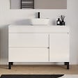 COSYNEO - Meuble de salle de bain 120cm avec plateau et vasque à poser arrondie - porte et tiroirs - blanc brillant - LAZARO - vignette