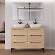 COSYNEO - Meuble de salle de bain 120cm avec plateau et 2 vasques à poser arrondies - 6 tiroirs - roble era (chêne clair) - RIZA - vignette