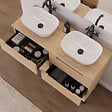 COSYNEO - Meuble de salle de bain 120cm avec plateau et 2 vasques à poser arrondies - 6 tiroirs - roble era (chêne clair) - RIZA - vignette