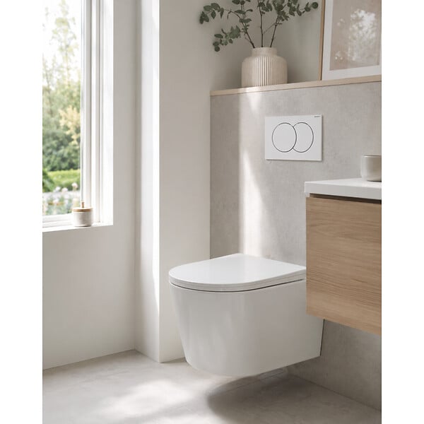 GEBERIT - Duofix Pack WC bâti-support + WC suspendu sans bride avec abattant SoftClose Ceramia + plaque blanche (GEBCE14WT05-FR) - large