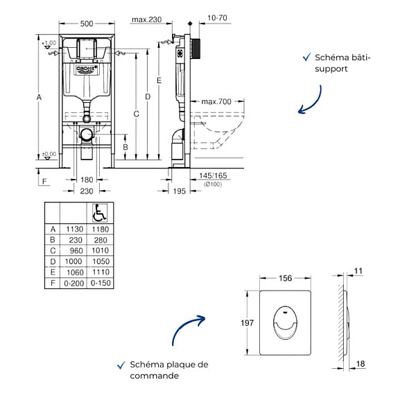 GROHE - Bâti-support WC autoportant Solido avec plaque de commande Skate Air chromée - large