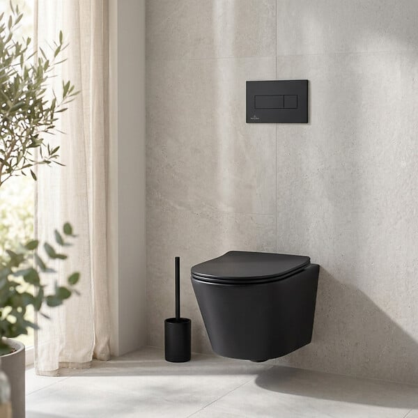 VILLEROY & BOCH - Pack WC Bâti-support sol mur Villeroy & Boch + WC SAT Infinitio sans bride + Abattant SoftClose + Plaque noire (VCNBLINFI4) - large