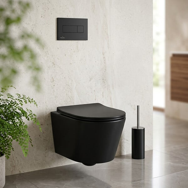 VILLEROY & BOCH - Pack WC Bâti-support sol mur Villeroy & Boch + WC SAT Infinitio sans bride + Abattant SoftClose + Plaque noire (VCNBLINFI4) - large