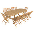 HAPPY GARDEN - Salon de jardin en teck massif LOMBOK - table ovale extensible - 10 places - vignette