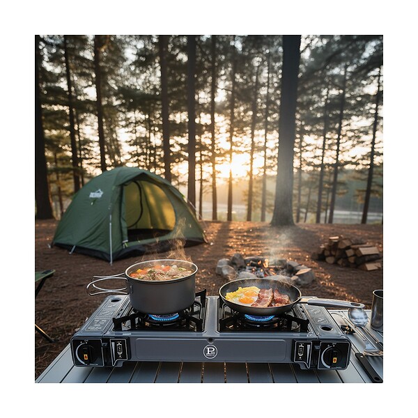 INTEC - Réchaud à Gaz 2 Feux 3800W Allumage Piezo + 8 Cartouches gaz Butane - Cuisinière à gaz Portable Camping Cuisine Extérieure INTEC - large