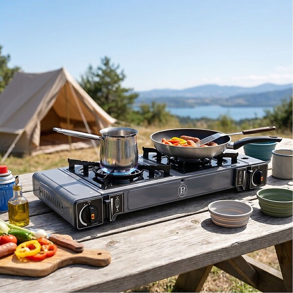 INTEC - Réchaud à Gaz 2 Feux 3800W Allumage Piezo + 8 Cartouches gaz Butane - Cuisinière à gaz Portable Camping Cuisine Extérieure INTEC - large