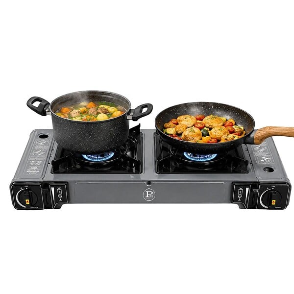 INTEC - Réchaud à Gaz 2 Feux 3800W Allumage Piezo + 4 Cartouches gaz Butane - Cuisinière à gaz Portable Camping Cuisine Extérieure INTEC - large