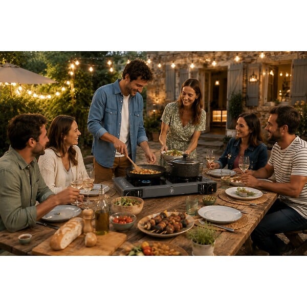 INTEC - Réchaud à Gaz 2 Feux 3800W Allumage Piezo + 4 Cartouches gaz Butane - Cuisinière à gaz Portable Camping Cuisine Extérieure INTEC - large