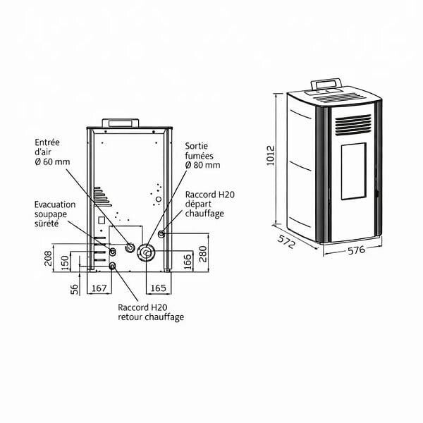 INTERSTOVES - Pack Poêle à granules HYDRO ELIO 13 Etanche + Kit Conduit Ventouse (sortie façade) - - large