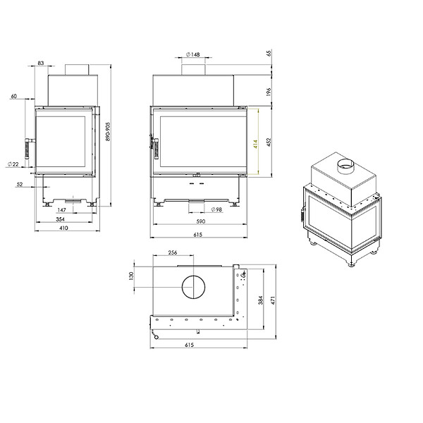 NORDFLAM - Insert à bois NORDFLAM - ROTEN 10 kW vitre d'angle droit - - large