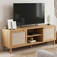 ID MARKET - Meuble TV 140 cm ROBIN 2 portes bois et tissu effet lin - vignette