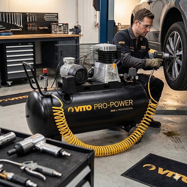 VITO - Compresseur d'air 300L 10Bar 4kW 500L/min + 5 Outils pneumatiques Kit Complet Gonflage Soufflage Peinture Garage Atelier VITO - large