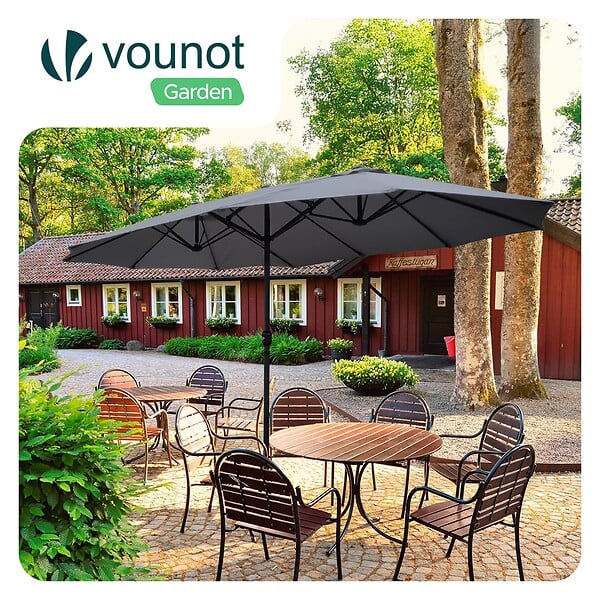 VOUNOT - Parasol Jardin Double Aluminium 270 x 460 cm gris - large