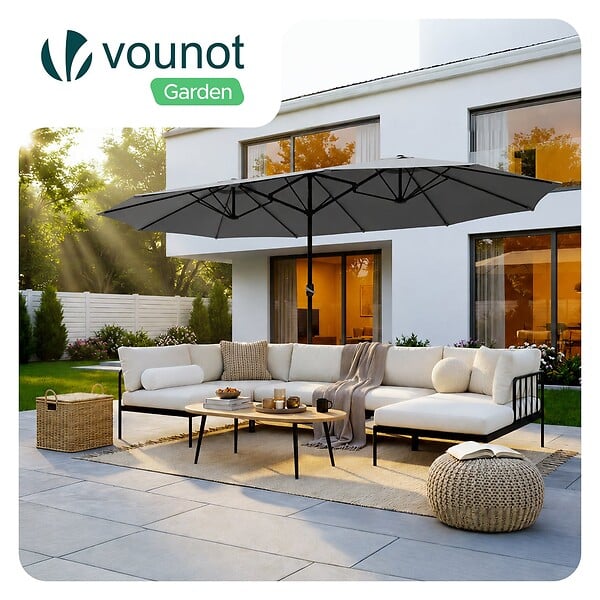 VOUNOT - Parasol Jardin Double Aluminium 270 x 460 cm gris - large