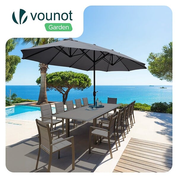 VOUNOT - Parasol Jardin Double Aluminium 270 x 460 cm gris - large