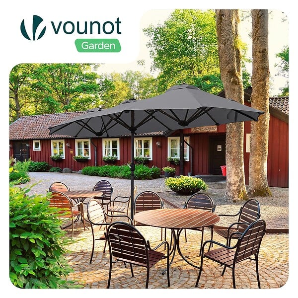 VOUNOT - Parasol Jardin Double Aluminium 150 x 300 cm gris - large