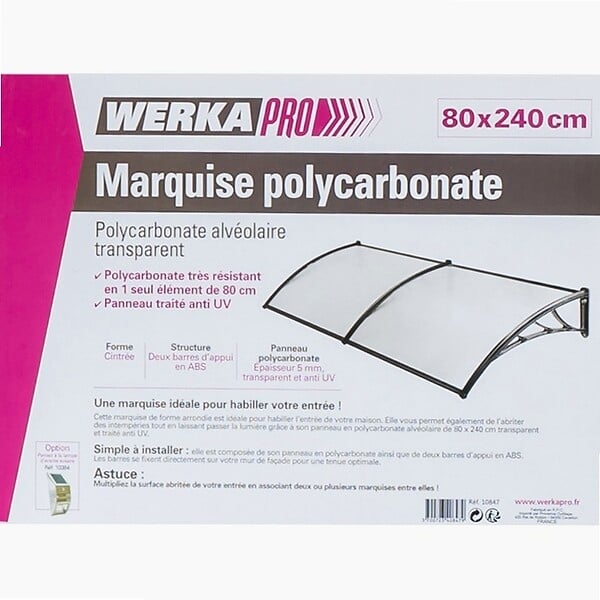 WERKAPRO - Marquise en polycarbonate 2 panneaux  80 x 300 cm - large