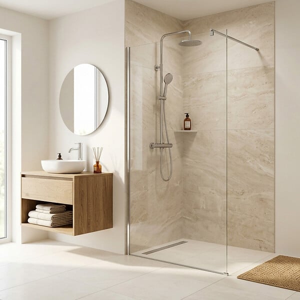 SWISS AQUA TECHNOLOGIES - Walk-in 110x200cm Paroi en verre Crystal Glass® 8 mm anticalcaire, avec bras et profilés noir mat (SATBWI110PRC) - large