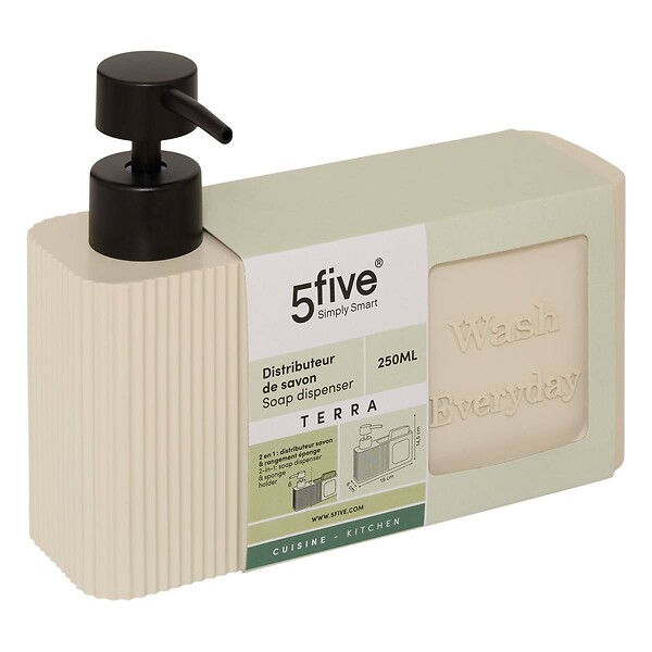 5 FIVE SIMPLY SMART - Distributeur de savon Terra rectangulaire 250ml beige - large