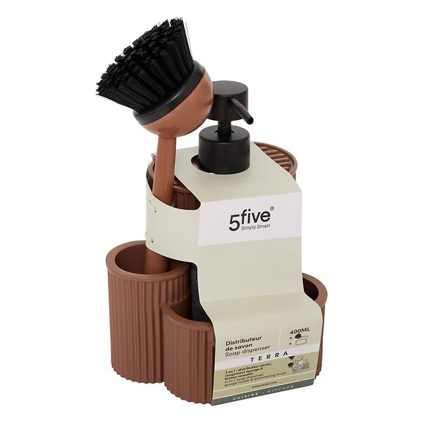 5 FIVE SIMPLY SMART - Distributeur de savon Terra rectangulaire 400ml marron - large