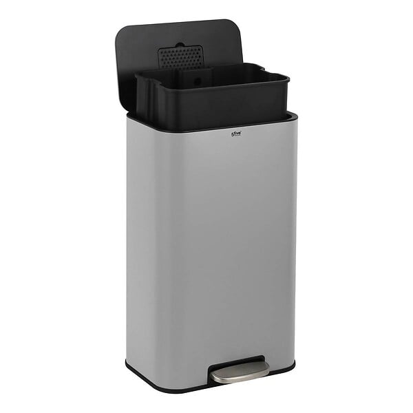 5 FIVE SIMPLY SMART - Poubelle rectangulaire à pédale Delta 30L gris - large