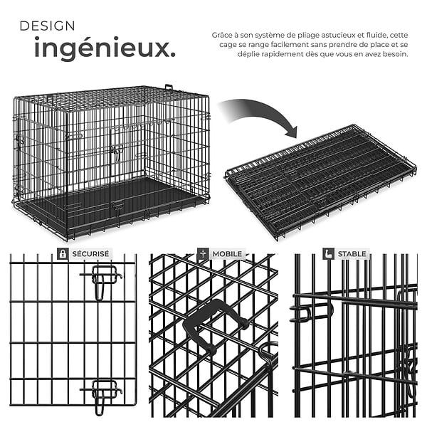 TECTAKE - Cage pour chien Luna, pliable, avec 2 portes noir - large